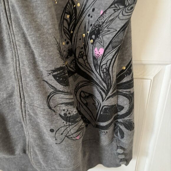 Y2K Roxy Womens Full Zip Hooded Sweatshirt Y2K Grey XL Embroidered Surf Skate - Picture 4 of 14